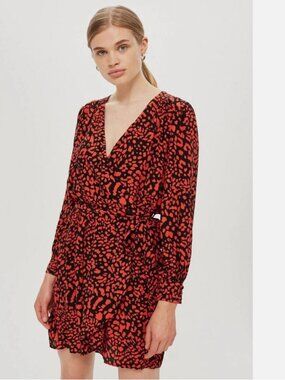 Topshop • Red Leopard Prind Wrap Mini Dress